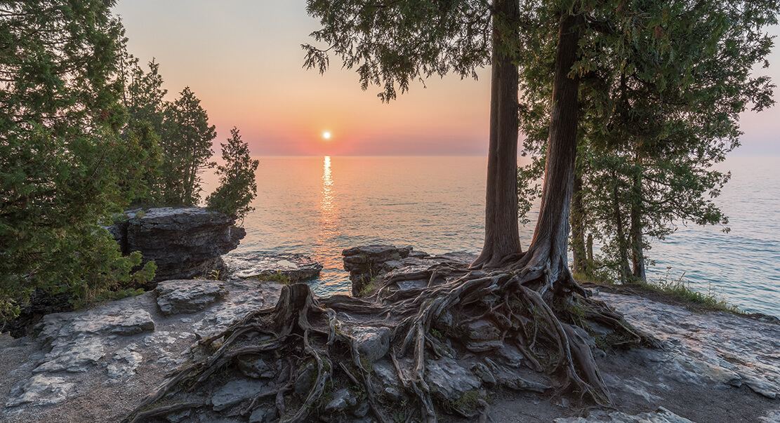 Sunset over the Door County shoreline